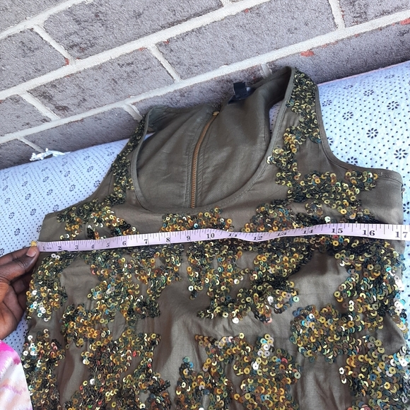 J.Crew Iridescent Sequin Shift Mini Dress Olive Green Size 00 100% Cotton - Picture 5 of 7